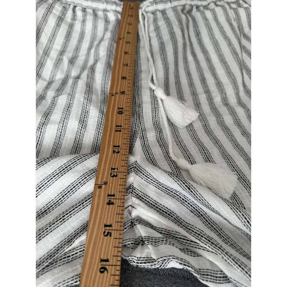 Banana‎ Republic Wide Leg Crop Pants Womens XL Black White Linen Blend Tassel